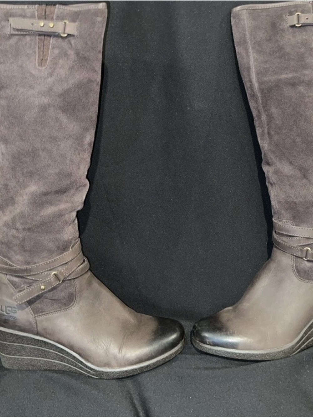 UGG Lesley suede wedge knee high boots brown size 8